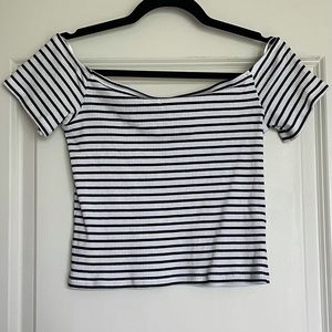 Striped off the shoulder crop top size large